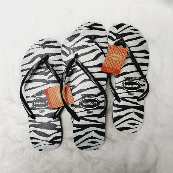 NEW Bundle of 2 Havaianas Slim Black White Zebra Print Summer Flip Flops S244 - Picture 1 of 6